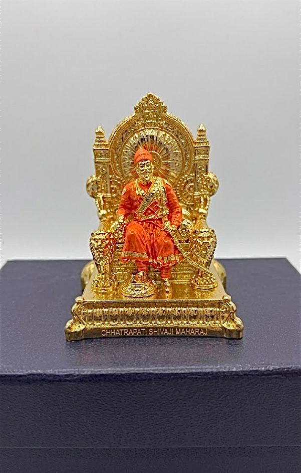 Chhatrapati Shivaji Maharaj Statue - 5 Inch (Gold & Orange)