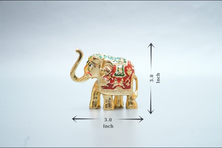 Gaj Lakshmi Hathi - 3 Inch - Gold & Red-Green