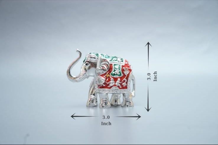 Gaj Lakshmi Hathi - 3 Inch - Silver & Red-Green