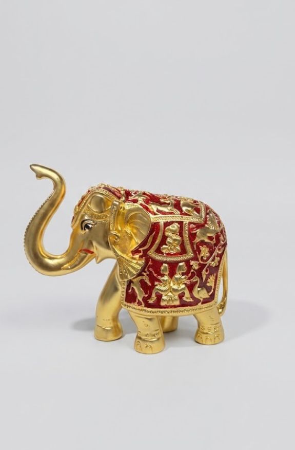 Gajlakshmi Hathi - Gold & Red - 6 Inch