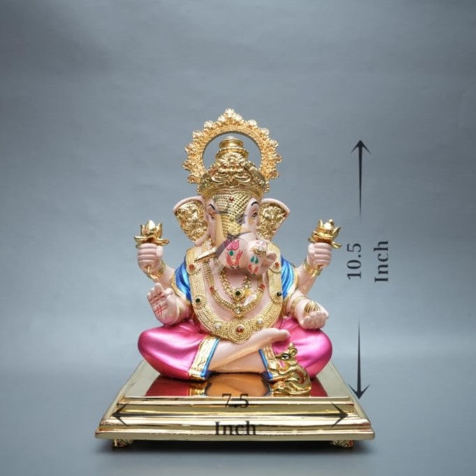 Ganpati Dagdusheth Murti - 10.5Inch (Pink Blue)