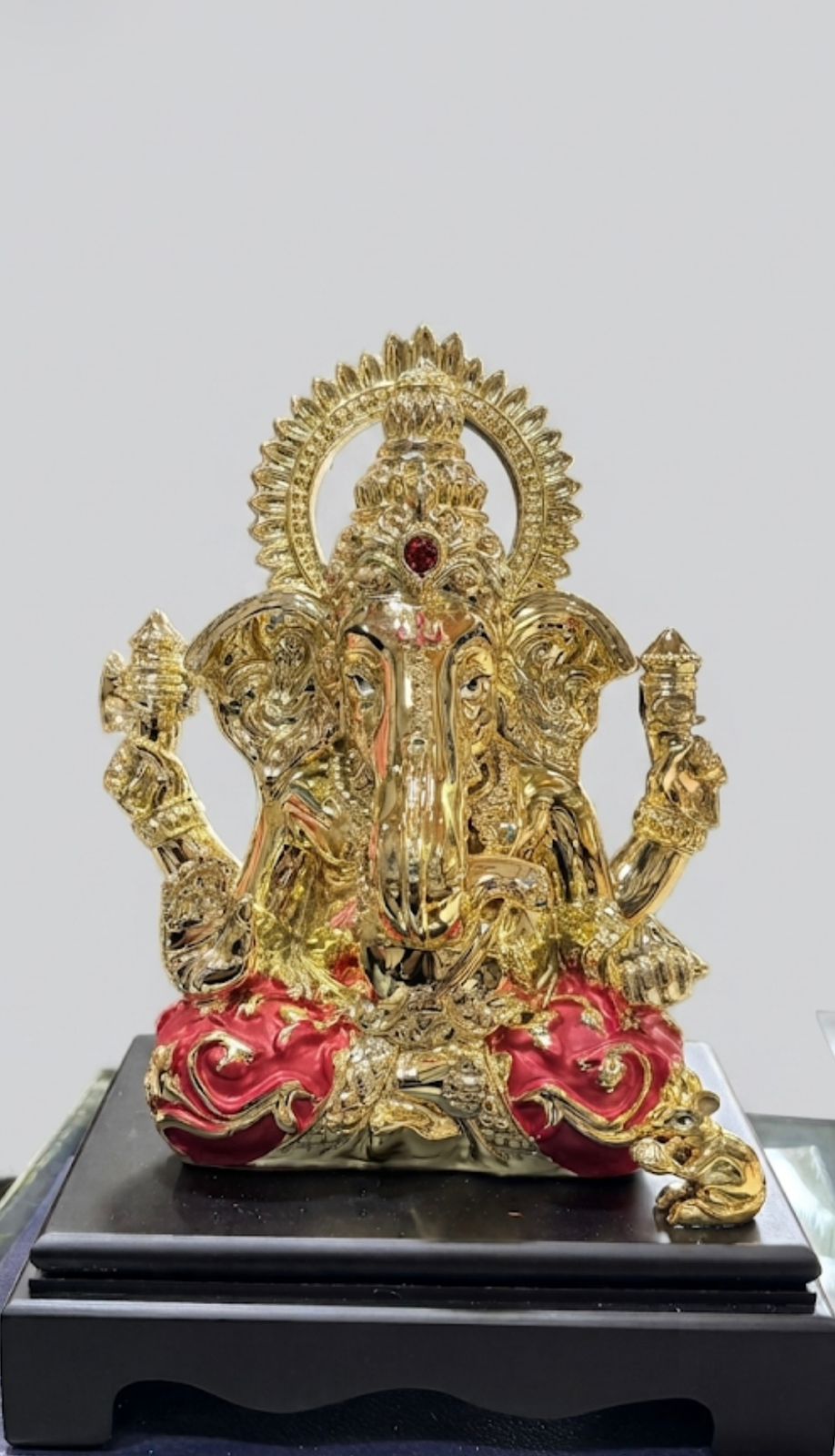 Lord Ganesha Murti - Gold & Red - 10 Inch