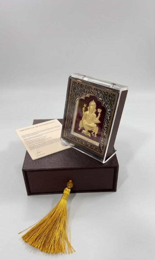 Real 24k Gold Coated Frame - Lord Ganesha - Premium Edition - 3 Inch