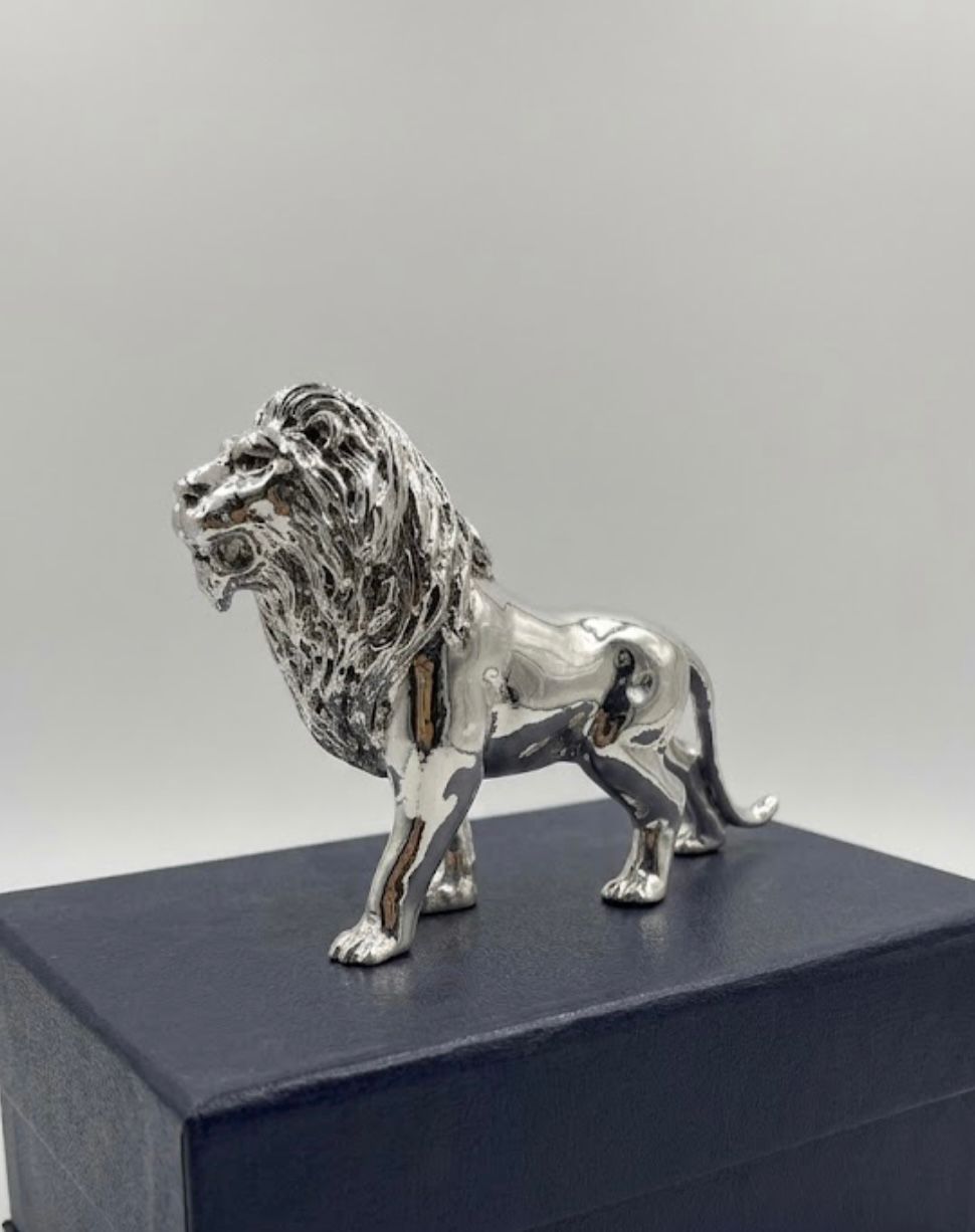 Silver Plated Standing Lion Figurine - 5 Inch
