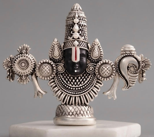 Balaji Oxidised Statue - Silver & Black - 8 Inch