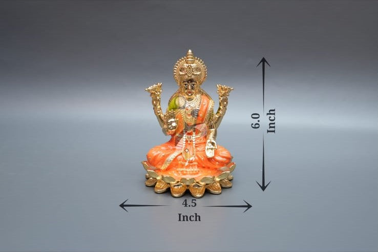 Dhanlakshmi Murti - 6Inch - Gold & Orange