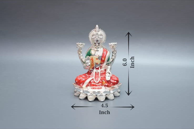 Dhanlakshmi Murti - 6Inch - Silver & Red