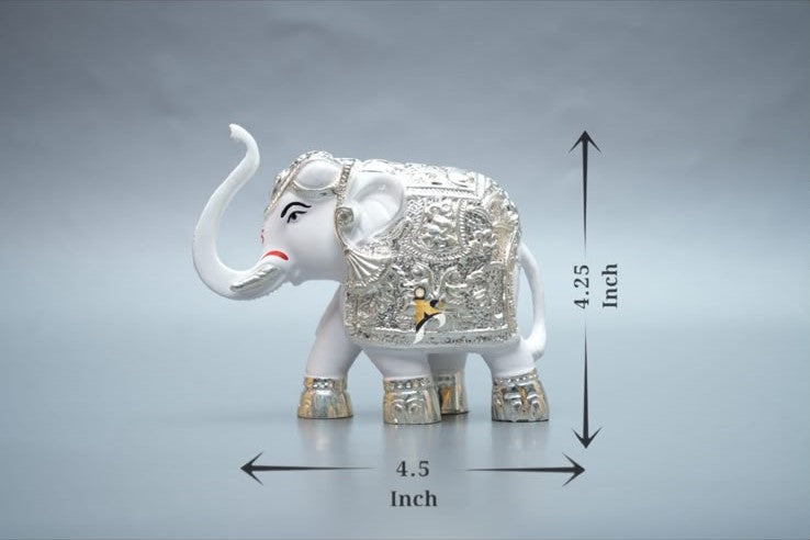 Gaj Lakshmi Hathi - 4.25 Inch - White & Silver