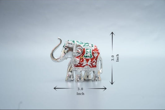 Gaj Lakshmi Hathi - 3 Inch - Silver & Red-Green