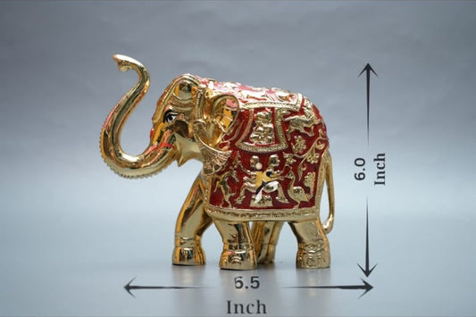 Gaj Lakshmi Hathi - 6 Inch - Gold & Red
