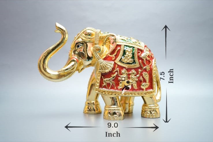 Gaj Lakshmi Hathi - 7.5 Inch - Gold & Red-Green