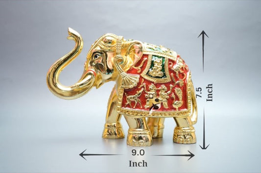 Gaj Lakshmi Hathi - 7.5 Inch - Gold & Red-Green