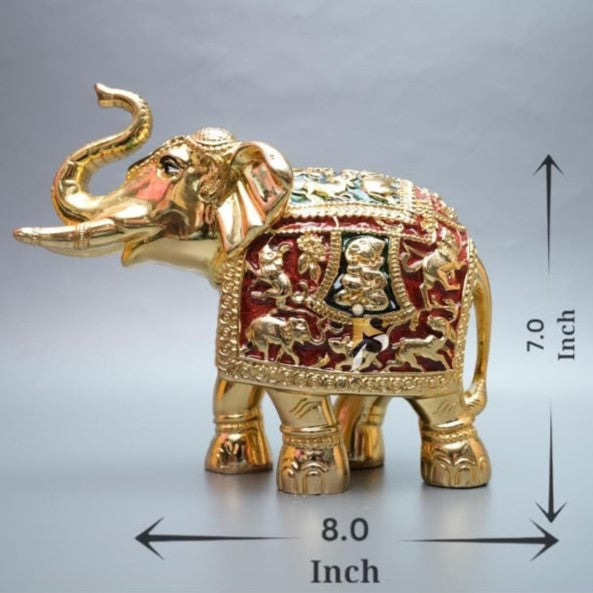Gaj Lakshmi Hathi - 7 Inch - Gold & Red-Green