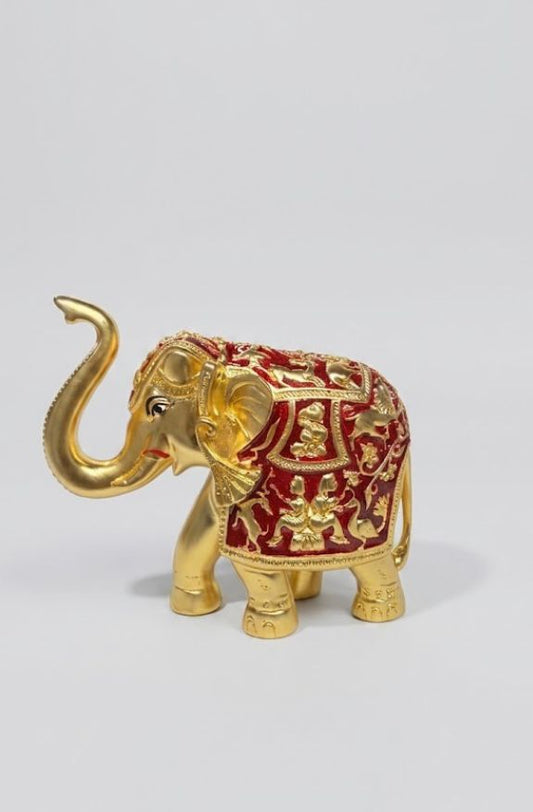 Gajlakshmi Hathi - Gold & Red - 6 Inch