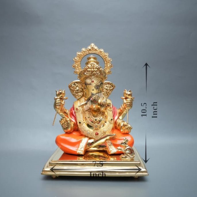 Ganpati Dagdusheth Murti - 10.5Inch (Gold Orange)