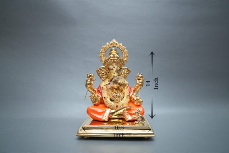 Ganpati Dagdusheth Murti - 14Inch (Orange & Gold)