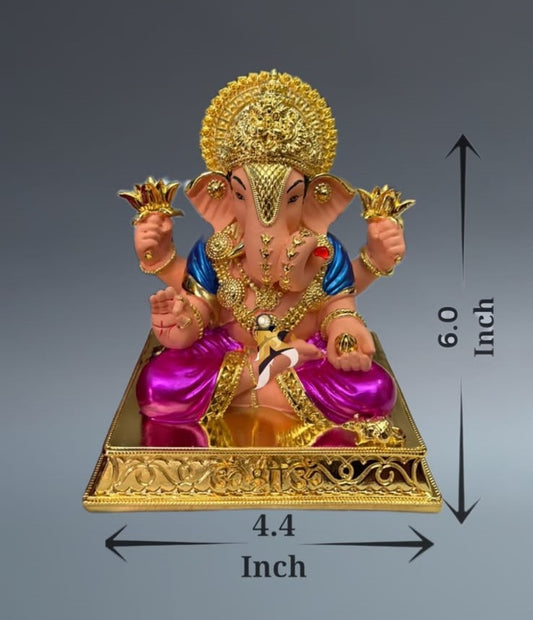 Ganpati Dagdusheth Murti - 6Inch (Gold Blue Pink)