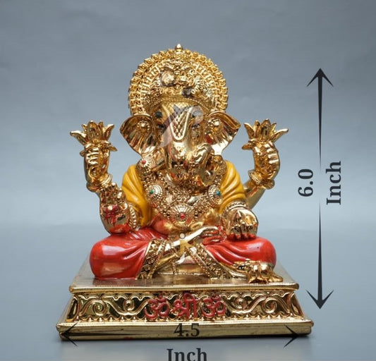 Ganpati Dagdusheth Murti - 6Inch (Gold & Red)