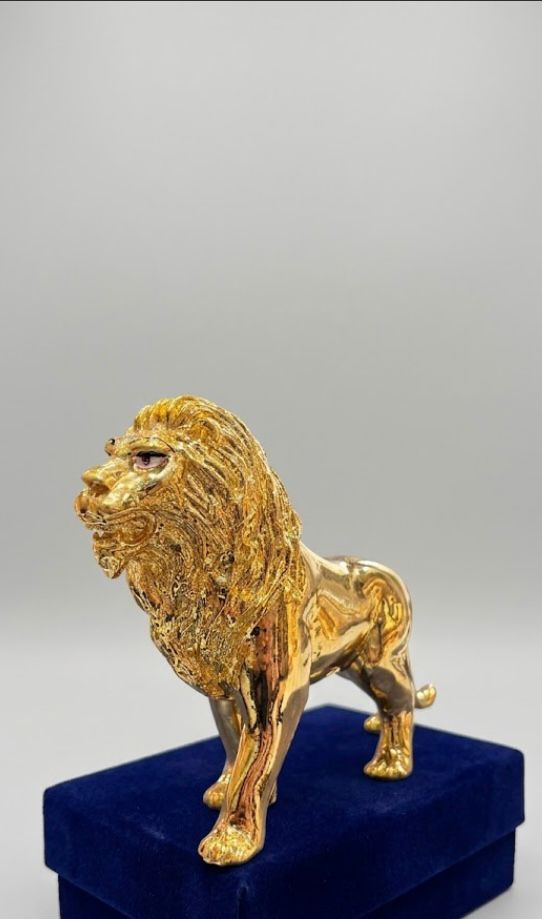 Gold Plated Standing Lion Figurine - 5 Inch