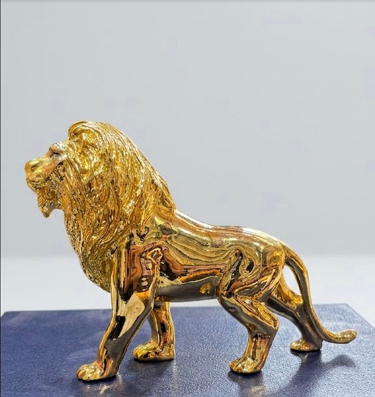 Gold Plated Standing Lion Figurine - 5 Inch