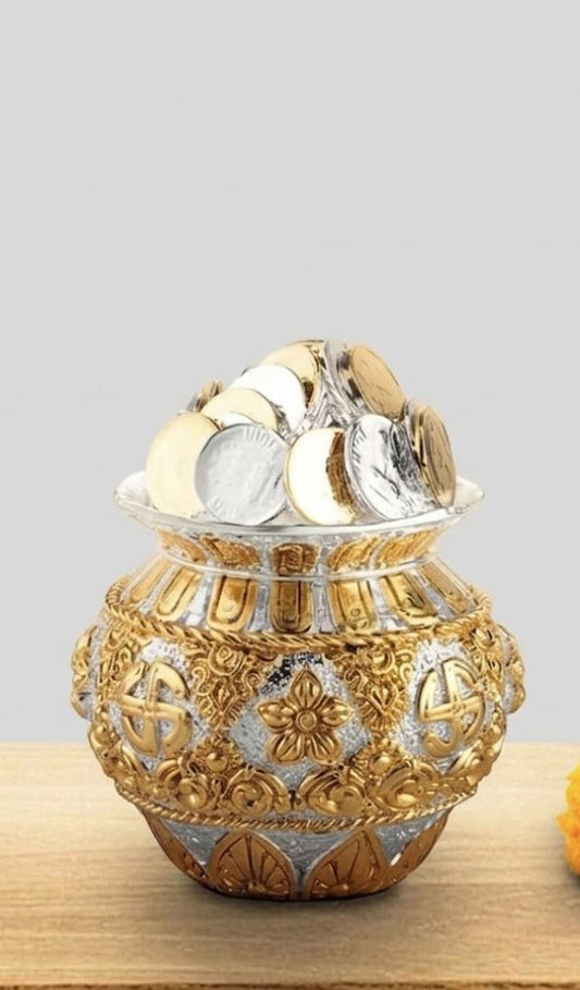 Kuber Coin Kalash Gold & Silver Plated - Symbol of Wealth & Prosperity