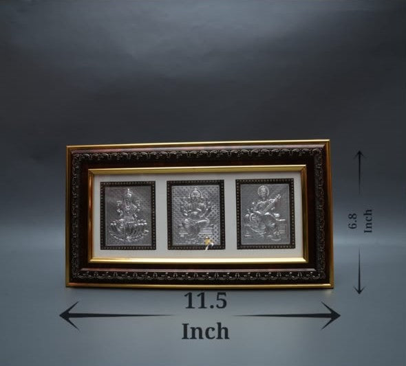 Lakshmi Ganesh Saraswati - Mini Triple Brown Frame