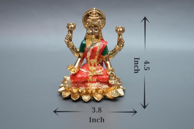 Lakshmi JI Dhanlakshmi Murti - 4.5Inch - Gold & Red