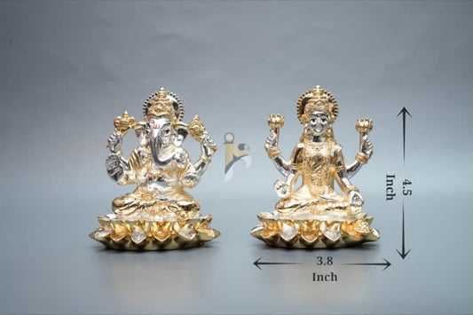 Lord Ganesha Dhanlakshmi Murti - 4.5Inch - Gold & Silver