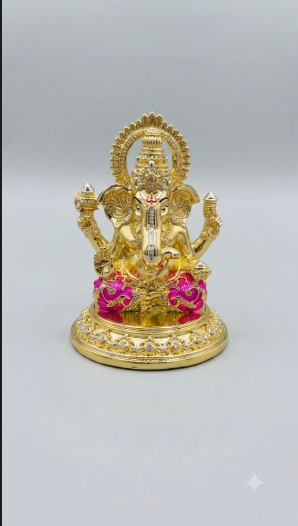 Lord Ganesha Murti - 4 Inch - Gold & Pink