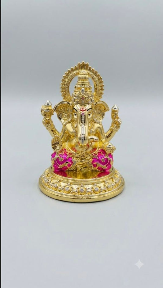 Lord Ganesha Murti - 4 Inch - Gold & Pink
