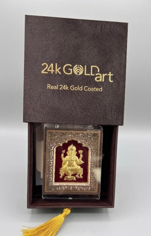 Real 24k Gold Coated Frame - Lord Ganesha - Premium Edition - 3 Inch