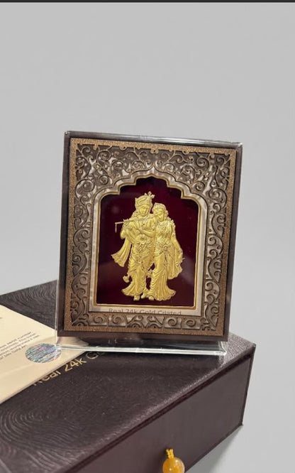 Real 24k Gold Coated Frame - Radha Krishna - Premium Edition - 3 Inch