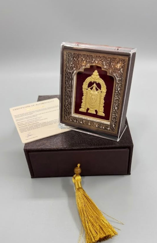 Real 24k Gold Coated Frame - Lord Venkateshwar - Premium Edition - 3 Inch