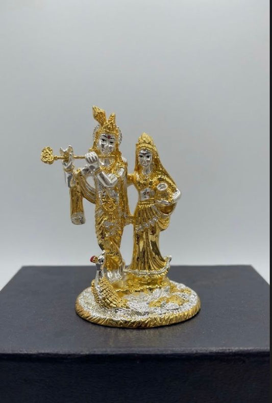 Radha Krishna Murti - Gold & Silver - 5.5 Inch