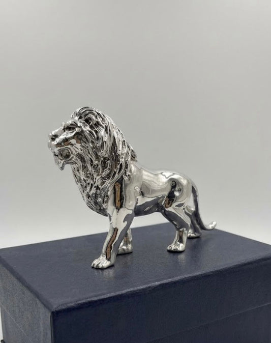 Silver Plated Standing Lion Figurine - 5 Inch