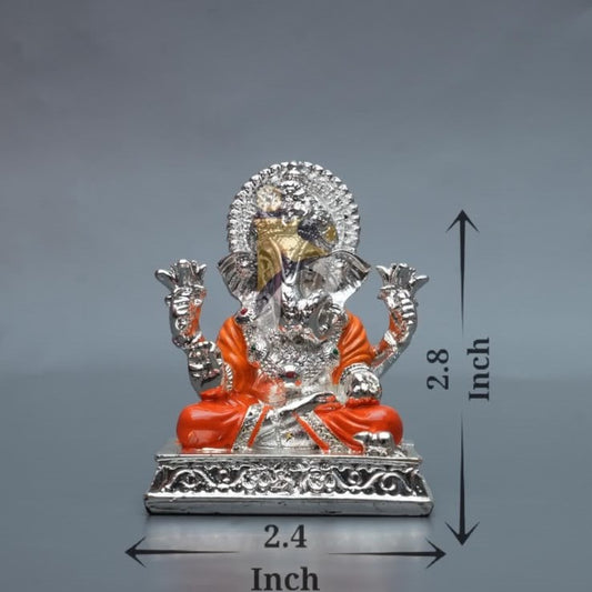 Ganpati Dagdusheth For Car - Silver & Red - 2.4x2.8Inch