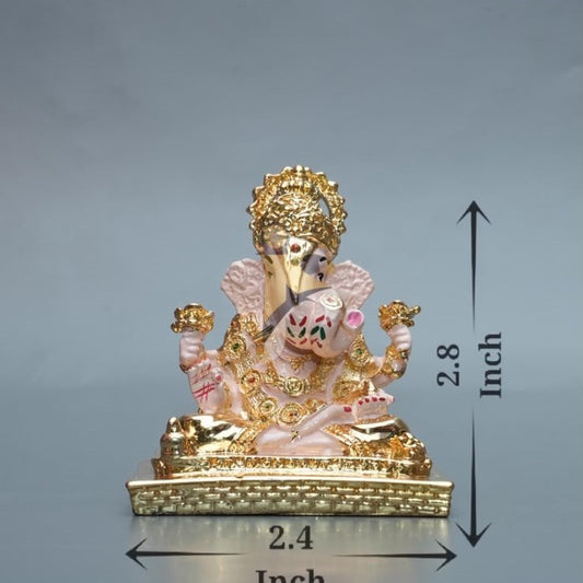 Ganpati Dagdusheth For Car - Peach & Gold - Classic - 2.4x2.8Inch