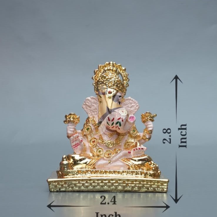 Ganpati Dagdusheth For Car - Coral & Gold - 2.4x2.8Inch