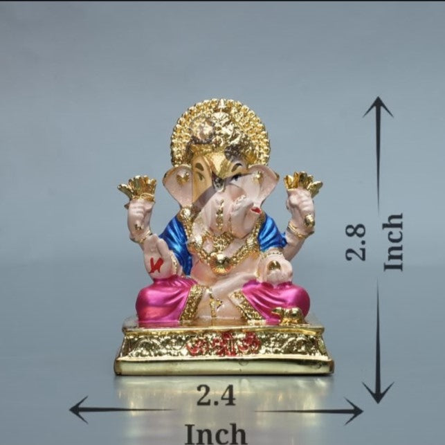 Ganpati Dagdusheth For Car - Peach, Blue & Pink - 2.4x2.8Inch