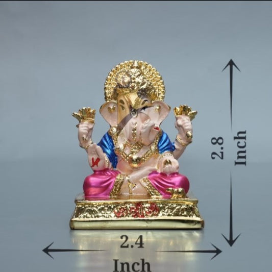 Ganpati Dagdusheth For Car - Peach, Blue & Pink - 2.4x2.8Inch