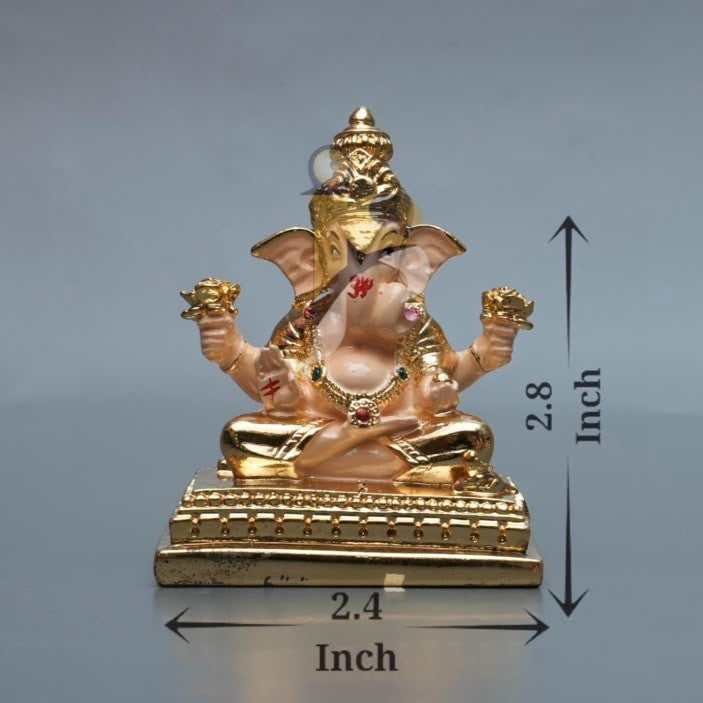 Ganpati Dagdusheth For Car - Peach & Gold - Royal - 2.4x2.8Inch