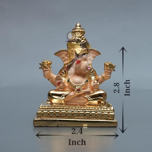 Ganpati Dagdusheth For Car - Peach & Gold - Royal - 2.4x2.8Inch