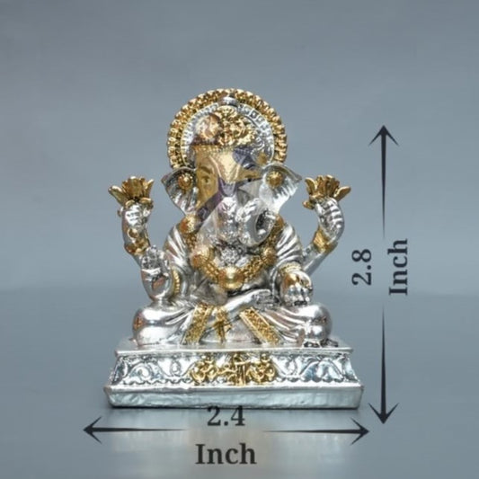 Ganpati Dagdusheth For Car - Silver & Gold - 2.4x2.8Inch